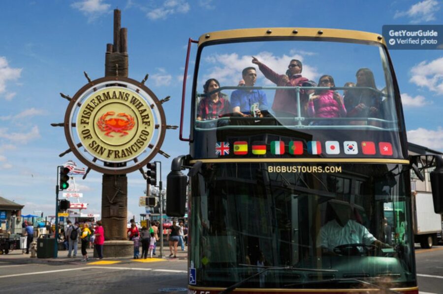 San Francisco: Alcatraz Island & 48-Hour Hop-On Hop-Off Tour - Crossing the Golden Gate Bridge by open-top bus