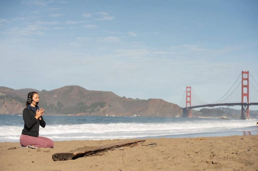 San Francisco: Silent Disco Yoga at Baker Beach - The teaching style and class level